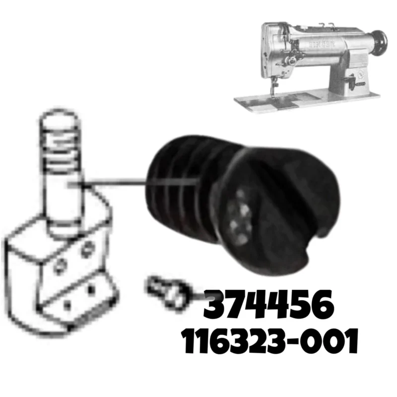 Tornillo de aguja doble 116323-001 para máquina de coser industrial, pieza metálica de ajuste preciso y alta durabilidad.