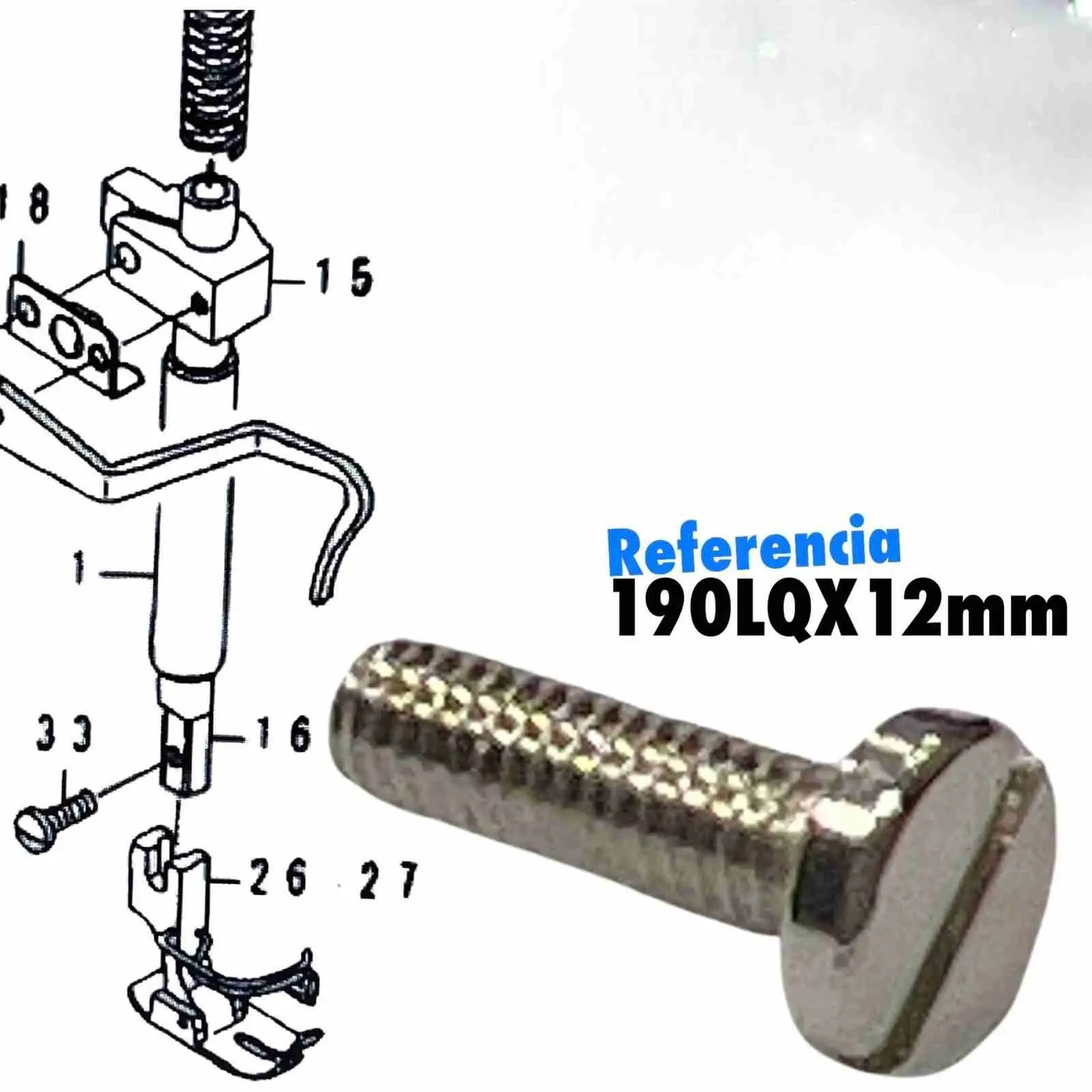 Tornillo Prensatela Largo 190LQX12MM para Máquina de Coser Juki